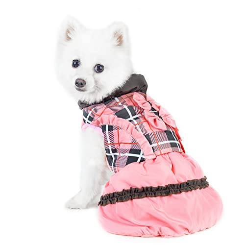 SCENEREAL 강아지 겨울 드레스 방수 추운날씨 코트 따뜻한 애완동물 스웨터 클래식 플레이드 강아지 재킷 스몰 미디엄 개 걸스 착용