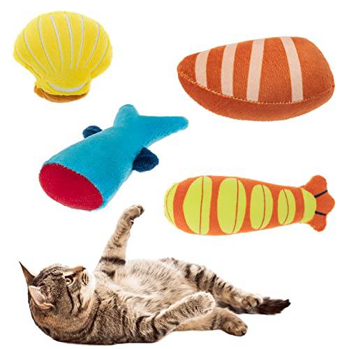KOOLTAIL 4 팩 캣닙 장난감  고양이 - 체험형 봉제 Funny 귀여운 고양이 바이트 방지 장난감 Crinkle 용지,종이 내부 Boredom 완화 치발기  구강클리닝