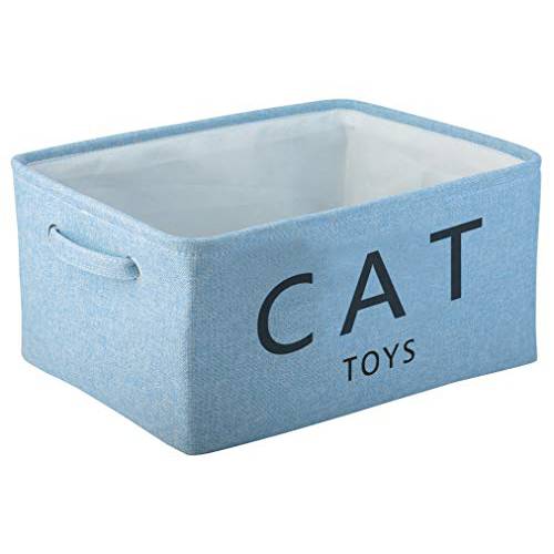 Pethiy 캔버스 고양이 장난감 바스킷 바스킷 손잡이 옷 스토리지 고양이 장난감 통 스토리지 고양이 악세사리 고양이 장난감 bin，Pet 장난감 and 악세사리 스토리지 Bin-Blue-CAT