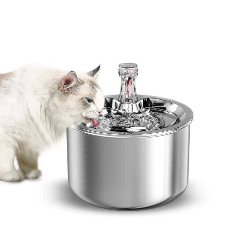 GoalMad 고양이 강아지고양이급수기 스테인레스 스틸, 67oz/ 2.0L 자동 음료 급수기 고양이 물그릇 애완동물 강아지고양이급수기 LED 라이트&  필터 고양이, 개