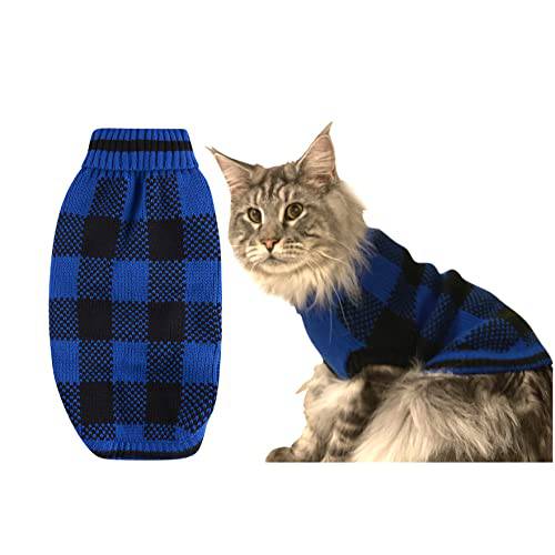 Nothers 블루 블랙 플레이드 니트 크리스마스 홀리데이 Festive 터틀넥 애완동물 스웨터 강아지 소형견 고양이 스웨터, X-Small (Xs) 8 후면 Length