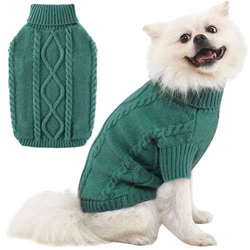 따뜻한 강아지 스웨터 겨울 고양이 옷, 터틀넥 강아지 옷  대형견 보이 걸, 풀오버 크리스마스 홀리데이 애완동물 스웨터, 공작 그린 XXL