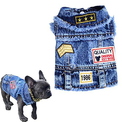 DOGGYZSTYLE 애완동물 조끼 강아지 데님 재킷 후드 강아지 재킷 스몰 미디엄 개 (XL, 블루 프린트)