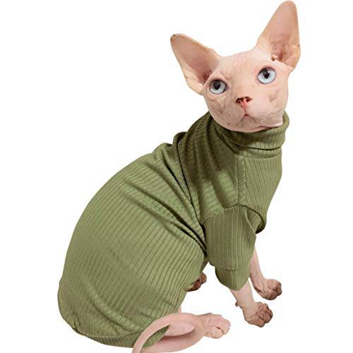 DuoMeiMi Sphynx Hairless 고양이 귀여운 소프트 통기성 보호 차림새, 라운드 칼라 조끼,베스트 Kitten 옷 (L, 그린)