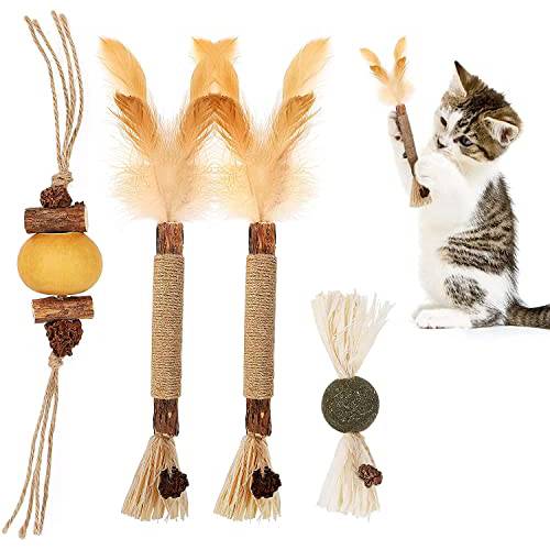 캣닙토이 고양이, 4pcs 고양이 치발기, Silvervine 스틱,막대 고양이 장난감 실내 고양이 Kitten, 고양이 이갈이 치발기 체험형 고양이 덴탈 장난감…
