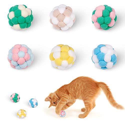 JXFUKAL 고양이 볼 장난감 벨, 6PCS 1.8INCH 소프트 경량 마카롱 Fuzzy 볼, Kitty 씹는 장난감 체험형 고양이 장난감 실내 고양이& Kitten 고양이 악세사리
