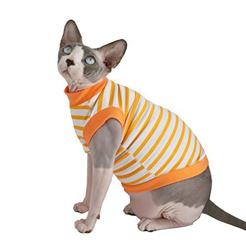 Sphynx Hairless 고양이 섬머 코튼 T-Shirts 고양이 조끼,베스트 애완동물 옷, 라운드 칼라 조끼,베스트 Kitten 셔츠 소매없는,  고양이&  소형견 Apparel