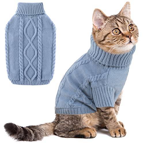 겨울 고양이 스웨터 양털 강아지 옷, 터틀넥 강아지 옷  소형견 걸 보이, 풀오버 니트 크리스마스 홀리데이 애완동물 의상, Haze 블루 XS