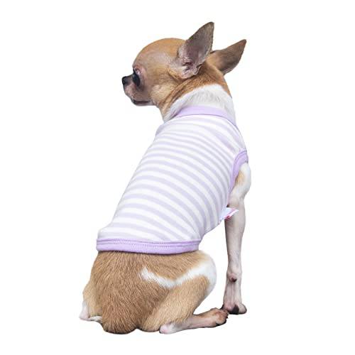 Pleaseedo 100% 코튼 줄무늬 강아지 셔츠  소형견, 통기성 신축성 소매없는 옷 치와와, 찻잔, Yorkie, 소프트 경량 쿨 애완동물 탱크 조끼,베스트 T-Shirt 의류 강아지