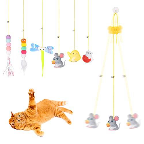 고양이 장난감, 6 팩 HOSFROLL 체험형 고양이 장난감 캣닙 볼 페더 장난감 탄력 스트링 걸수있는 도어 Kitten 장난감 실내 고양이