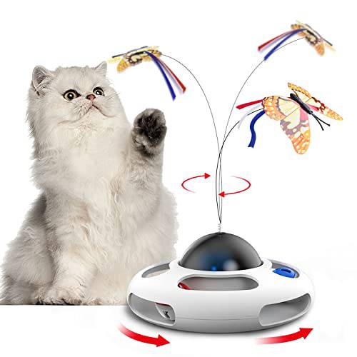 고양이 체험형 장난감 실내 고양이, 자동 전자제품 회전 버터플라이 Kitten 장난감 롤러 2 트랙 볼, 운동 Funny 체험형 Teaser 고양이 장난감 3PCS 교체용 (화이트)