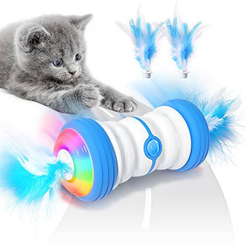 전기,전동 고양이 장난감 - 자동 고양이 장난감 페더 - 체험형 고양이 장난감 - 로봇식 고양이 장난감 4 페더S&  벨, LED 라이트 and 2 속도 모드 - 고양이 장난감S 실내 고양이S/ Kitten Fun, 운동 트레이닝