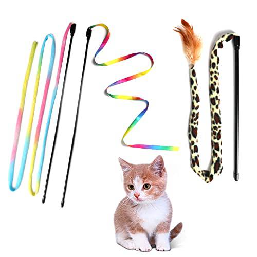M JJYPET 고양이 완드 장난감, 체험형 Kitten 장난감 실내 고양이, Colorful 고양이 Teaser 완드 스트링 고양이 Kitten Exercise-3PCS