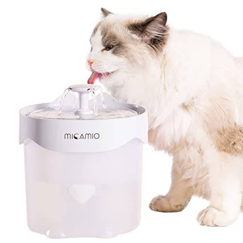 MICAMIO 고양이 강아지고양이급수기 저소음 자동 급수기 개 고양이 내부 스몰 애완동물 음료 분수 Kitty 런닝 물그릇 필터 and 라이트 펌프 (화이트)