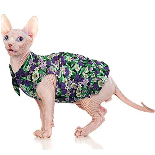 OUOBOB 고양이 플로럴 드레스 프린세스 드레스, Kitten 섬머 소매없는 보우노트 드레스 통기성 애완동물 귀여운 T-Shirt 할로윈 Hairless 조끼,베스트, 소프트 코튼 고양이 Apparel Sphynx, Cornish Rex, 데본 Rex