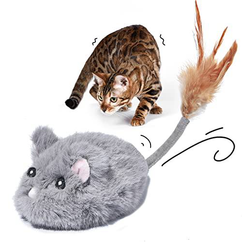 Pawthquake 체험형 고양이 마우스 장난감, 자동 로봇식 마우스 장난감 페더 완드, 전자제품 전기,전동 볼 장난감 실내 고양이/ 새끼고양이, USB 충전식, 랜덤 운동, 사냥 시뮬레이션
