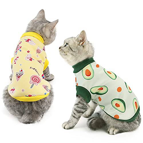 Mummumi 애완동물 옷, 2 팩 고양이 스웨터 따뜻한 겨울 옷 Lovely 강아지 스웨트셔츠 Kitten T-Shirt 잠옷 고양이 Kitten 강아지