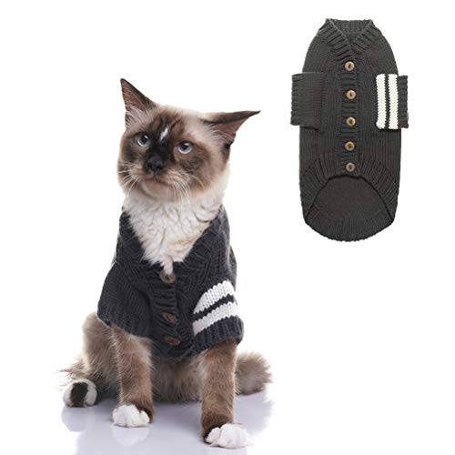 EXPAWLORER 고양이 스웨터  추운날씨 - 그레이 니트 아우터 소프트 애완동물 옷 겨울 차림새 고양이, 미디엄