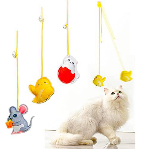 Bouncing 마우스 Teaser 고양이 장난감, 고양이S 체험형 고양이 스프링 장난감, 걸수있는 도어 고양이 장난감 실내 고양이S, 펠트 마우스/  새/  고양이 고양이Nip 장난감 걸수있는 스트링 고양이 장난감 Kitty and Kitten