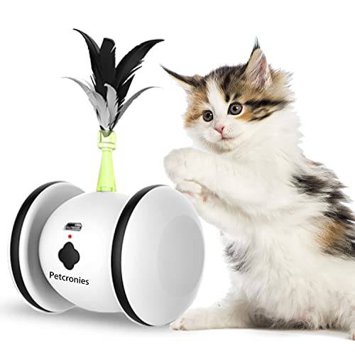 체험형 고양이 장난감 실내 고양이, 충전식 자동 고양이 이사 장난감 3 깃털, 360 회전&  센서 모드 LED 라이트 장난감, Noise-Free 전자제품 Kitten 운동 장난감