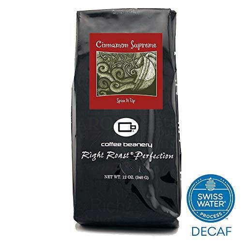 Cinnamon Supreme Flavored Coffee SWP Decaf, Specialty Arabica Coffee, Medium Roast, 12 ounce, Automatic Drip (Ground)