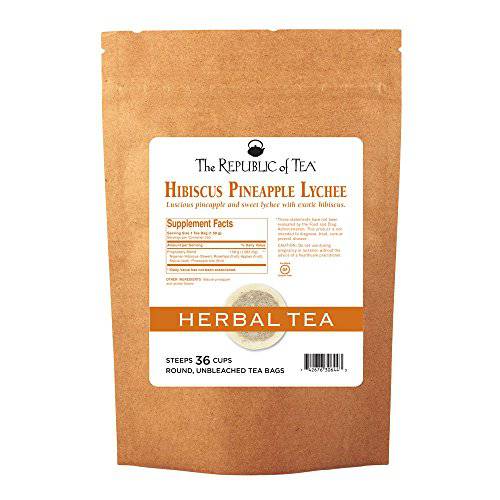 The Republic Of Tea Pineapple Lychee Hibiscus Tea, Caffeine-Free Premium Herbal Blend, 36 Tea Bag Refill