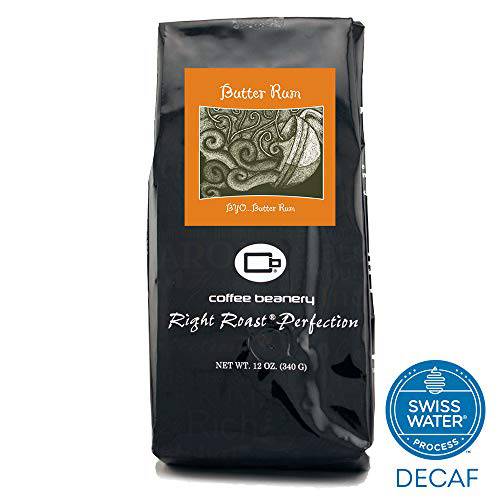 Butter Rum Flavored Coffee SWP Decaf, Specialty Arabica Coffee, Medium Roast, 12 ounce, Automatic Drip (Ground)
