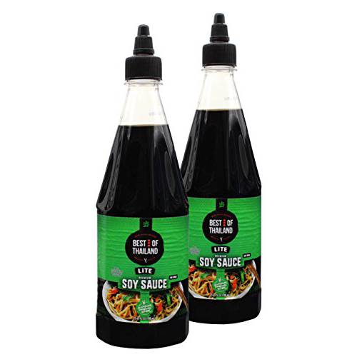 Premium Lite Soy Sauce Low Sodium | 2 Bottles of Lite Soy Sauce 23.65oz Real Authentic Asian-Brewed Marinade for Marinating Fish, Meat & Roasted Vegetables | Squeezable Bottle No MSG | Kosher