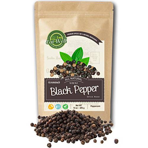 Eat Well Whole Black Peppercorns & Coarse Crystal Himalayan Salt | Premium Whole Coarse Pepper Corns 12oz & Natural Coarse Grain Himalayan Pink Salt 2lb | Freshly Packed | Resealable Refill Packets