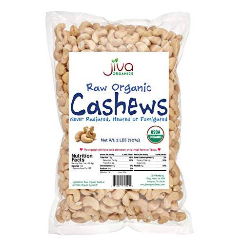 Jiva Organics Raw Organic Cashews (Whole) 2 Pound Bag