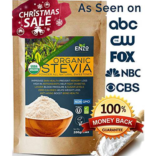 Easy Use Organic Stevia Powder 200g (7.05oz / 1600 Servings) All Natural Alternative Sweetener 12 x Sweeter than Processed Sugar with No Artificial additives & fillers