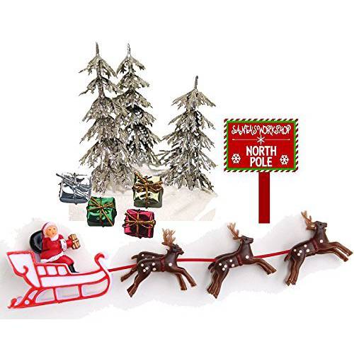 CakeSupplyShop Mini Santa Sleigh and Reindeer Miniature Christmas Holiday Trees & Presents Cake Decoration Topper