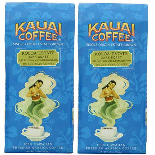 Kauai Coffee Koloa Estate Dark Roast, Whole Bean, 10 Ounce, Pack of 2