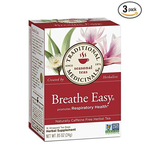 Traditional Medicinals Breathe Easy Eucalyptus Mint Herbal Tea, Promotes Respiratory Health, (Pack of 3) - 48 Tea Bags Total