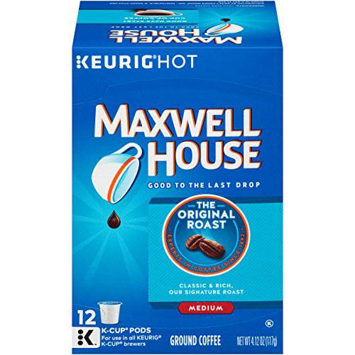 Maxwell House Original Roast Medium Roast K-Cup Coffee Pods (72 ct Pack, 6 Boxes of 12 Pods)