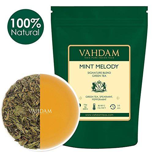 VAHDAM, Mint Green Tea Loose Leaf (100 Cups) | RICH ANTI-OXIDANTS | Peppermint Tea With Pure Green Tea Leaves | REFRESHING MINT TEA | Brew as Hot Tea or Iced Tea | 3.53oz (Set of 2)