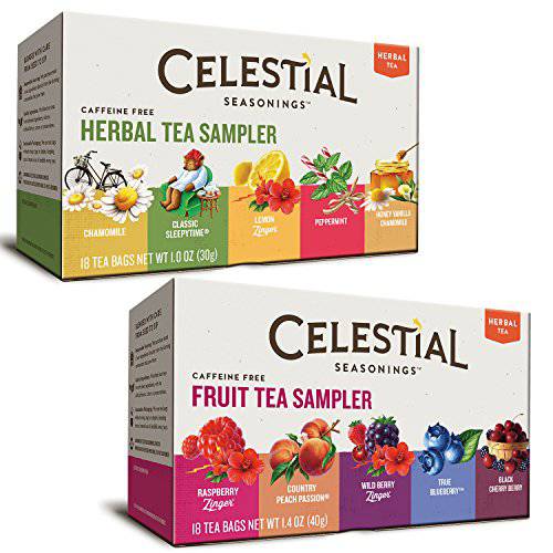 Celestial Seasonings Herbal Tea Flavor Bundle: 2 Boxes Herbal Tea Sampler, Fruit Tea Sampler