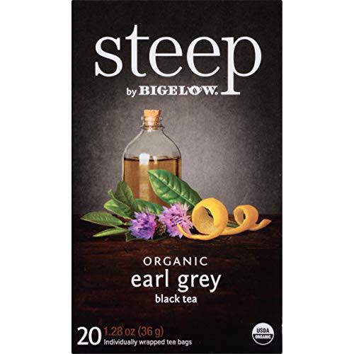 steep by Bigelow Organic Earl Grey Black Tea Bags, 20 Count Box (Pack of 6), Caffeinated Black Tea 120 Tea Bags Total