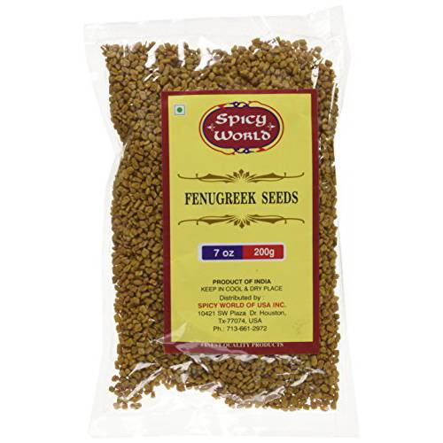 Spicy World Fenugreek Seeds (Methi) 7 Ounce Bag - All Natural & Pure - Resealable Bag