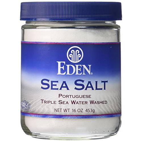 Eden Sea Salt, Hand Harvested Portuguese, Triple Sea Water Washed, Fine Grind, Glass Bottle, 16 oz