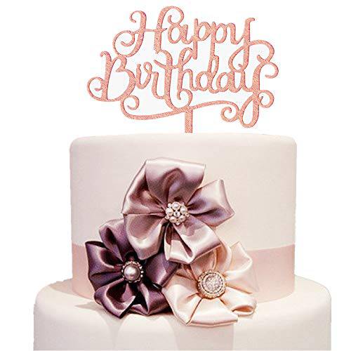 Happy Birthday Cake Toppers Acrylic Mirror Rose Gold Shinny Birthday Party Celebration (Happy Birthday)