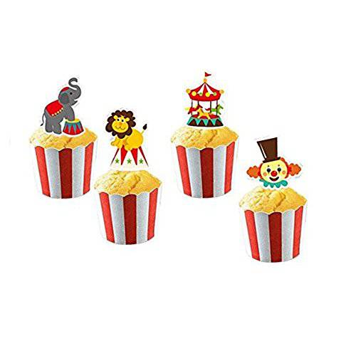 Circus Animal Cake Cupcake Toppers and Wrappers for Party Carnival Decorations 24 Cake Toppers and 24 Wrappers By PROPARTY