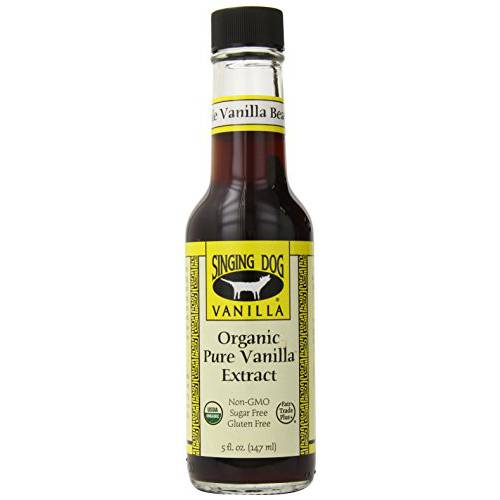 Singing Dog Vanilla, Organic Pure Vanilla Extract, 5 Fluid Ounce Bottle, Whole Vanilla Bean Inside