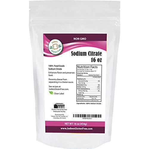 Judee’s Sodium Citrate 1 lb (16 oz) - 100% Non-GMO, Keto-Friendly - Gluten-Free and Nut-Free - Food Grade - Great for Molecular Gastronomy Cooking - Emulsifier for Cheese Sauce - Serves as Preservative