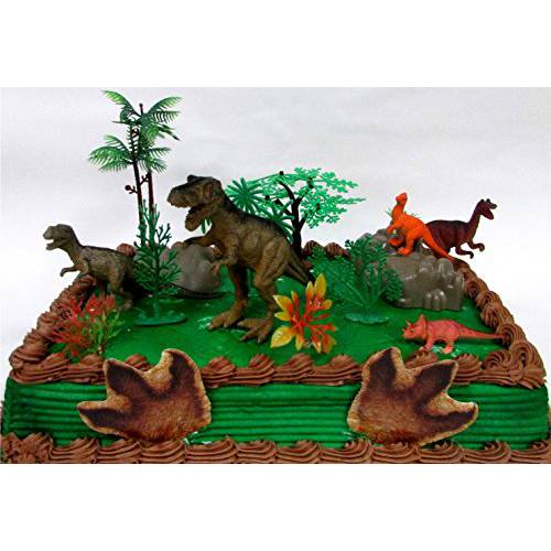 Prehistoric T-Rex DINOSAUR 12 Piece Birthday CAKE Topper Set Featuring a T-Rex and 4 Random Dinosaur Figures, Themed Decorative Accessories, Dinosaurs Average 1/2 to 4 Inches Tall