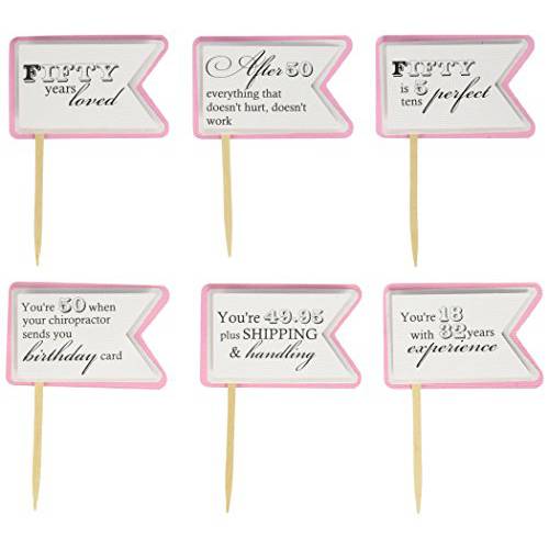 All About Details Bubblegum Pink 50Th Birthday Quotes Cupcake Toppers, Set of 12