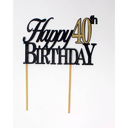 All About Details Happy Topper,1pc, 40th Birthday, Cake, Party Decor (Black & Gold), 6 x 8