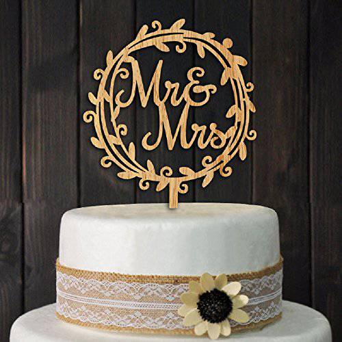YAMI COCU Mr and Mrs Cake Toppers Rustic Wood Wedding Party Engagement Decoration