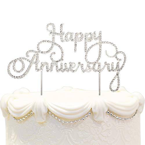 Happy Anniversary Cake Topper Wedding Anniversary Crystal Rhinestone Party Decoration Silver (Silver)