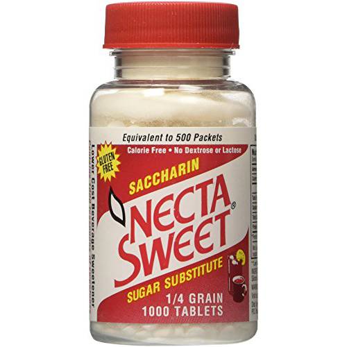 Necta Sweet Saccharin Tablets, 1/4 Grain, 1000 Tablet Bottle (Pack of 4)